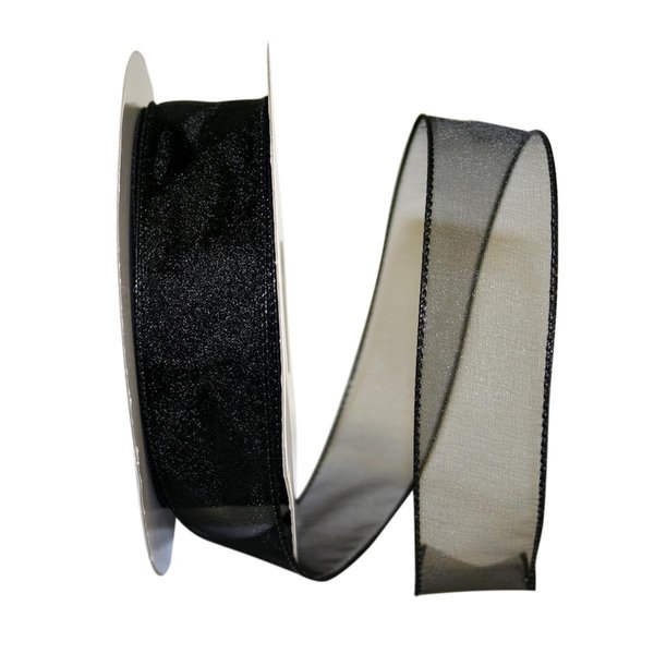 Reliant Ribbon Sheer Lovely Value Wired Edge Ribbon Black 1.5 in. x 50 yards 99908W-031-09K
